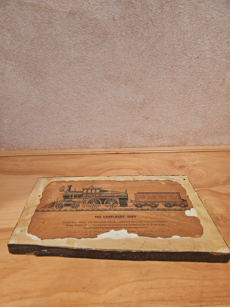 Vintage Railroad Steam Engine Wooden Plaque