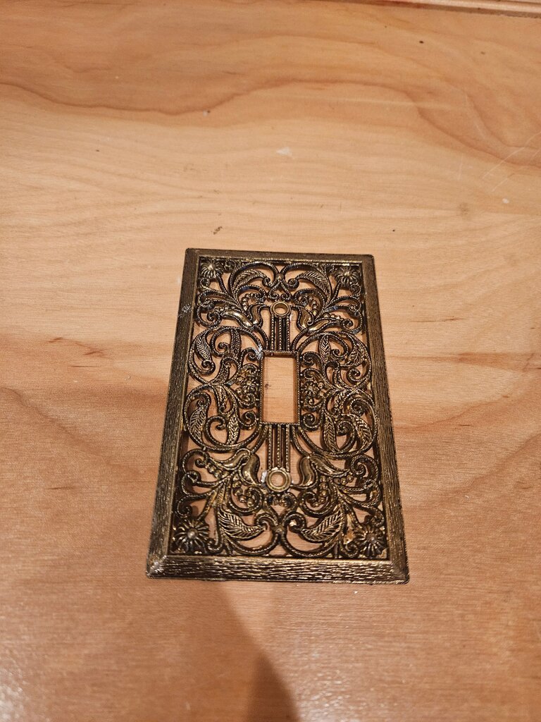Vintage Filigree Electric Switch Outlet Gold Metal Cover Ornate Hollywood Regency Glamour Glitz Shabby Chic