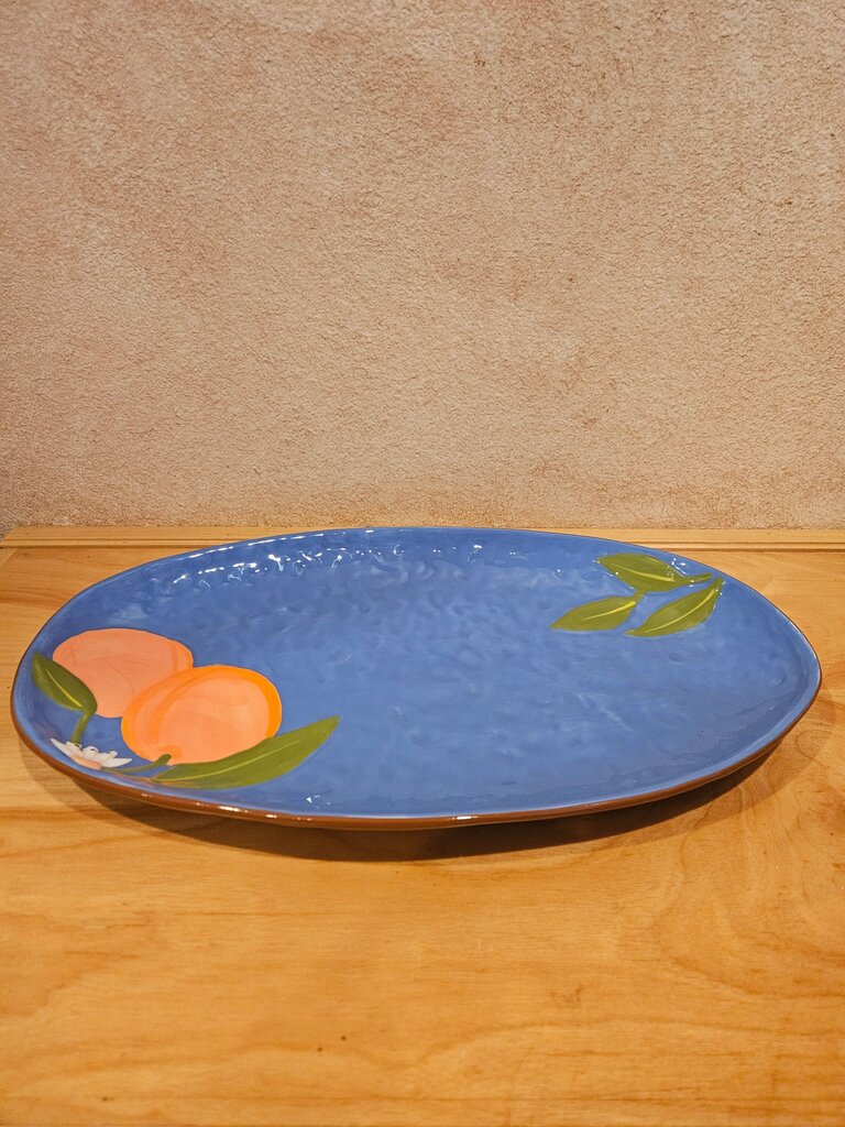 Tag Oval Platter 17" x 10" Vibrant Colors Peach Motif Glazed Ironstone