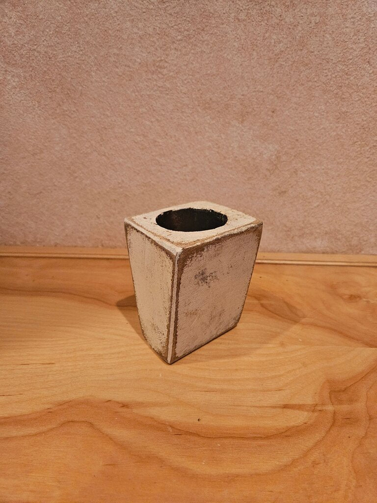 Rustic Ivory Farmhouse 1 Hole Wooden Candle Holder- Sugar Mold Candle Holder One Hole- Faux Succulent Planter