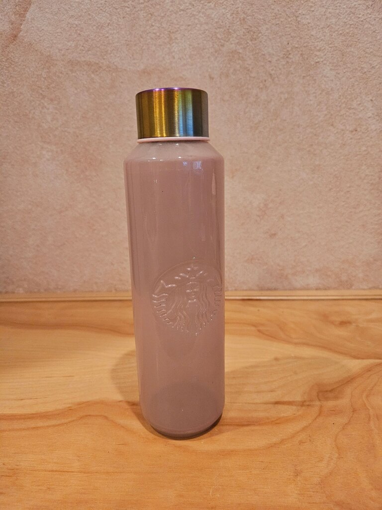 STARBUCKS Glass Water Bottle Rose Pink Recycled Glass Screw On Cap RARE