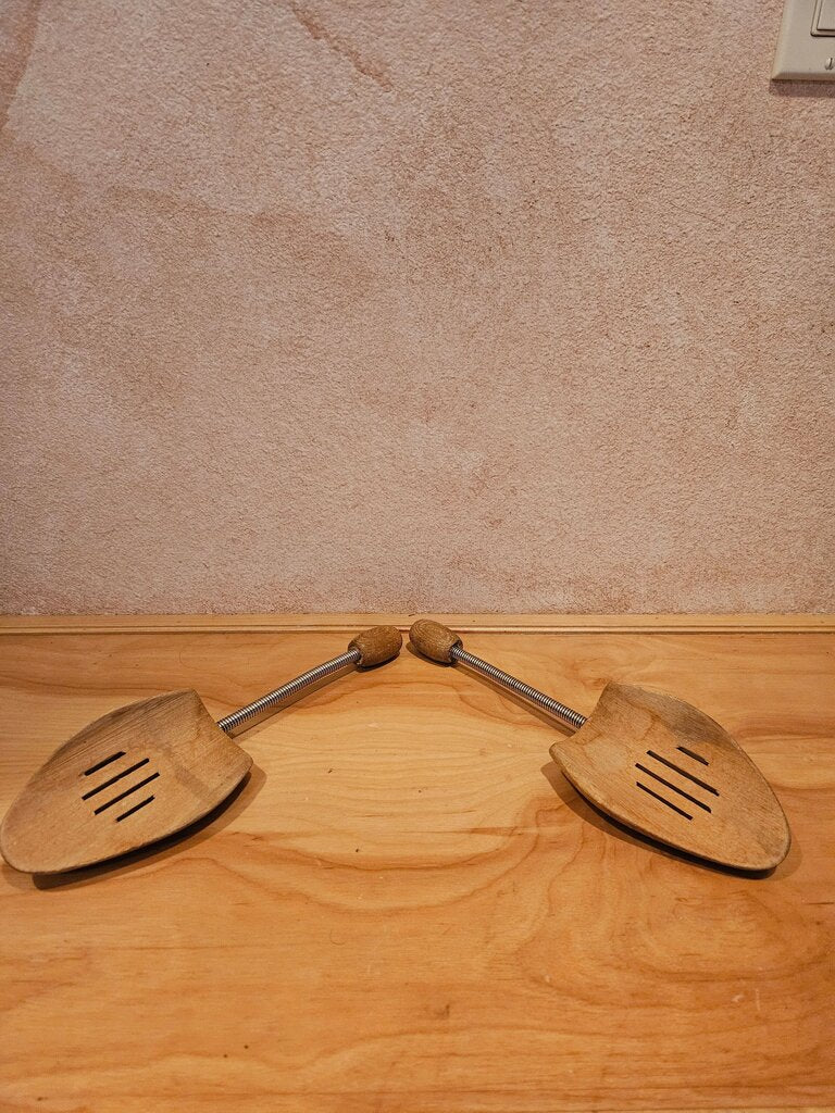 Vintage Set of 2 Wooden Shoe Trees / Wood edge chipped on one. Made for NEVCO in West Germany