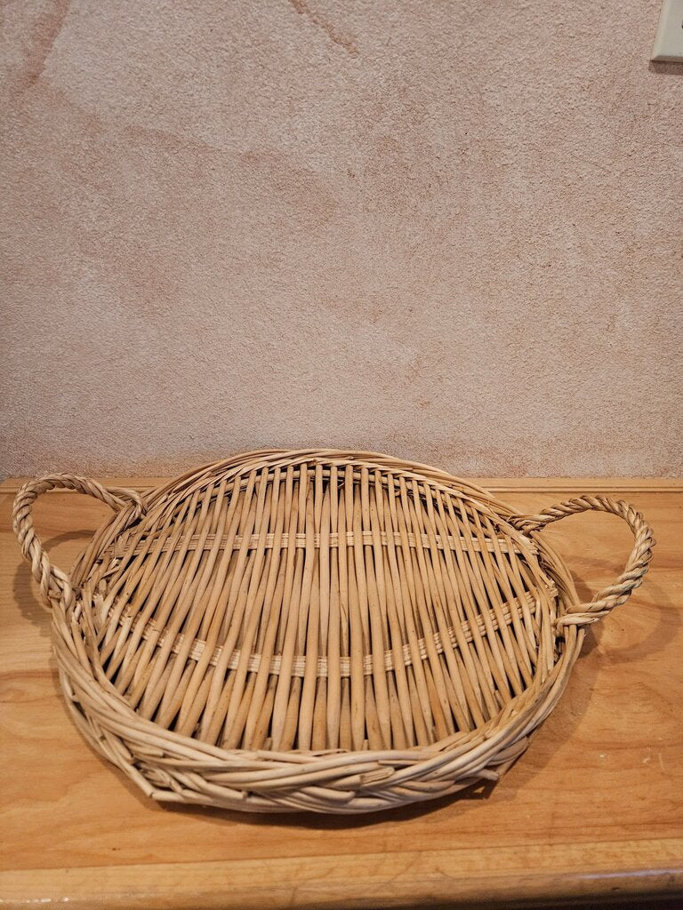 Round Woven Rattan Serving Tray with Handles Ottoman Tray for Breakfast, Drinks, Snack for Coffee Table, Home Decorative