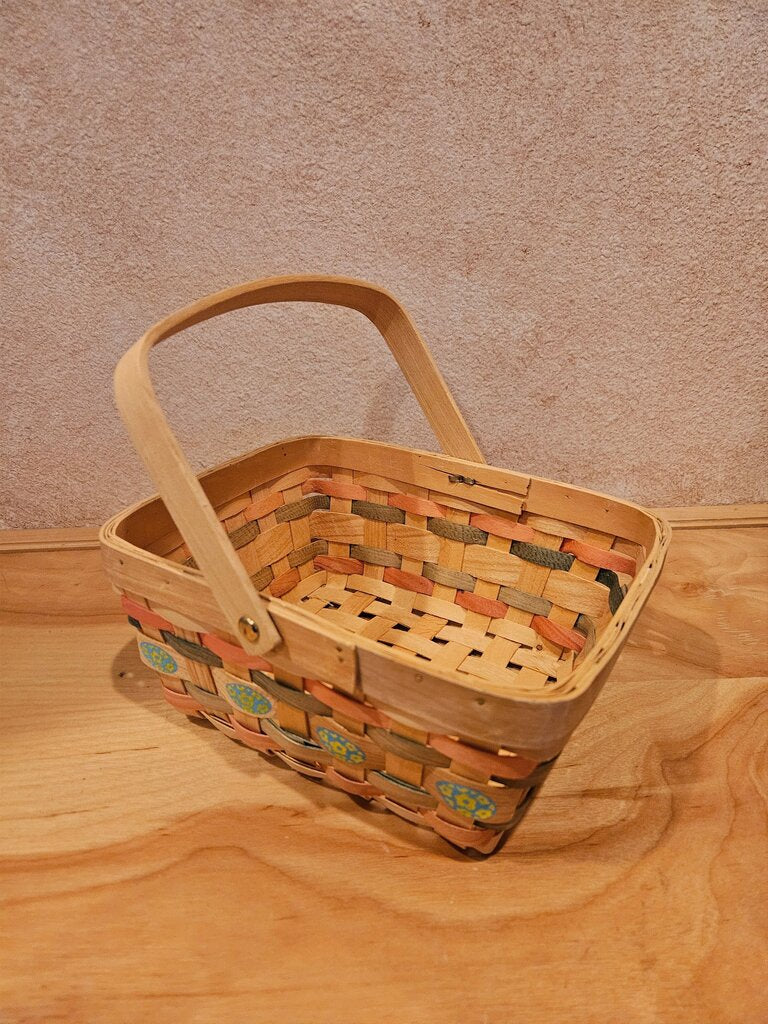 Woven Wood Easter/Picnic/Flower Basket - w-Handle/Easter/Home Decor/Farmhouse/Eclectic/Boho/Housewarming