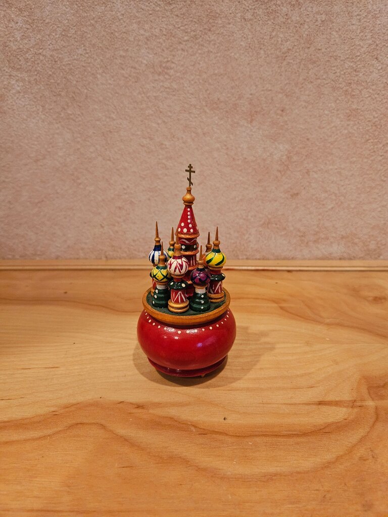 Vintage Music Box - Detailed Wooden Replica of St. Basil’s Cathedral in Moscow. “Moscow Nights”