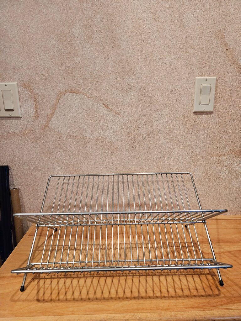 Vintage Metal Dish Dryer Rack Strainer Collapsible Folding Retro 2 Tier