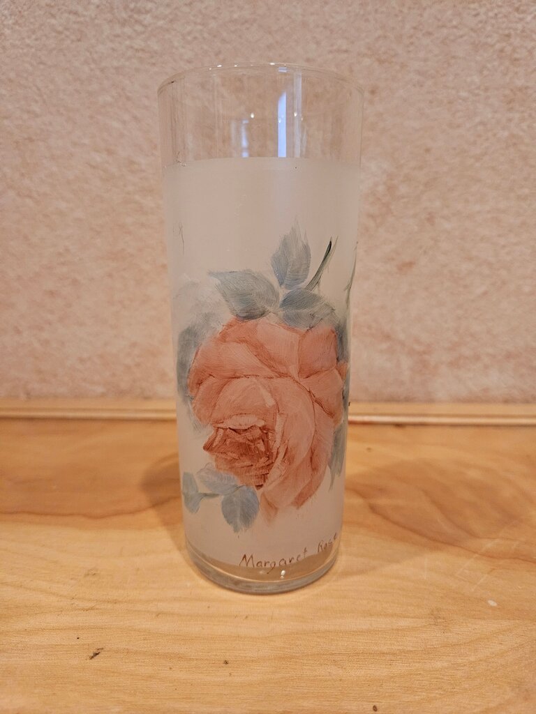 Frosted Glass vase with Floral Design
