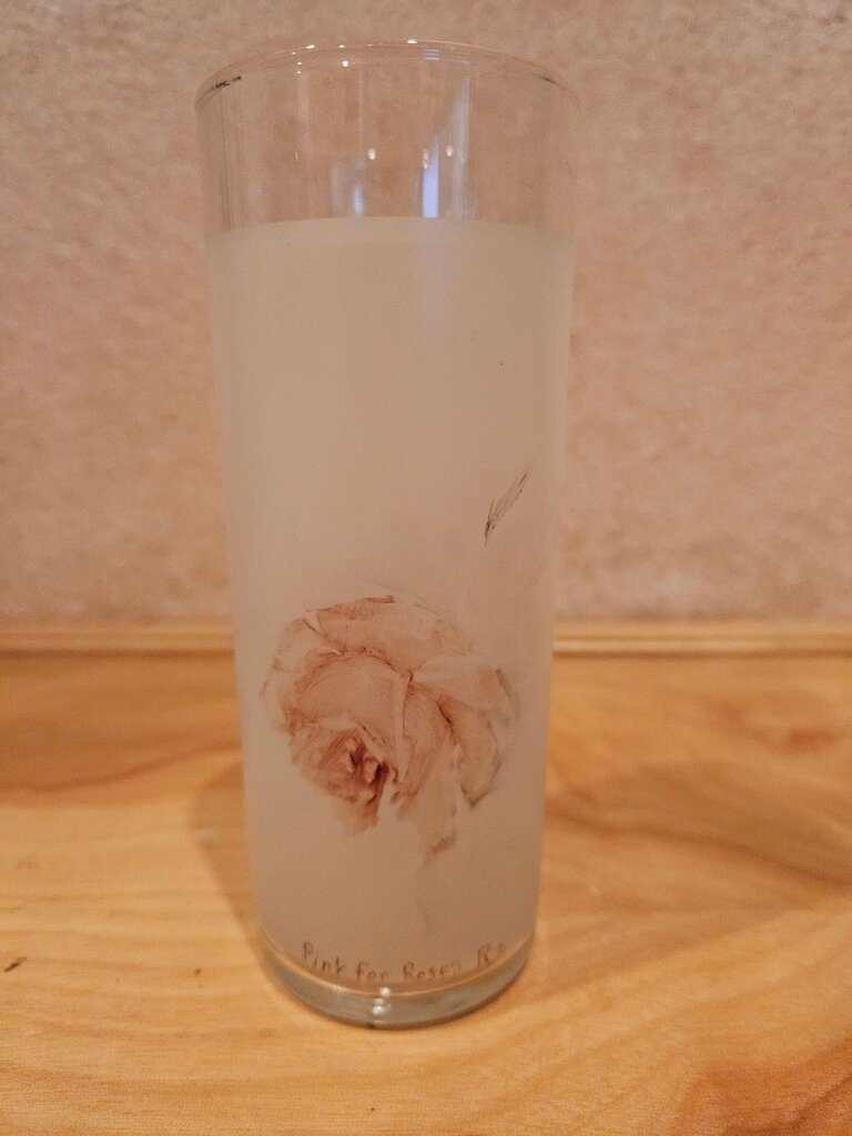 Frosted Glass Water Cup with Rose Design