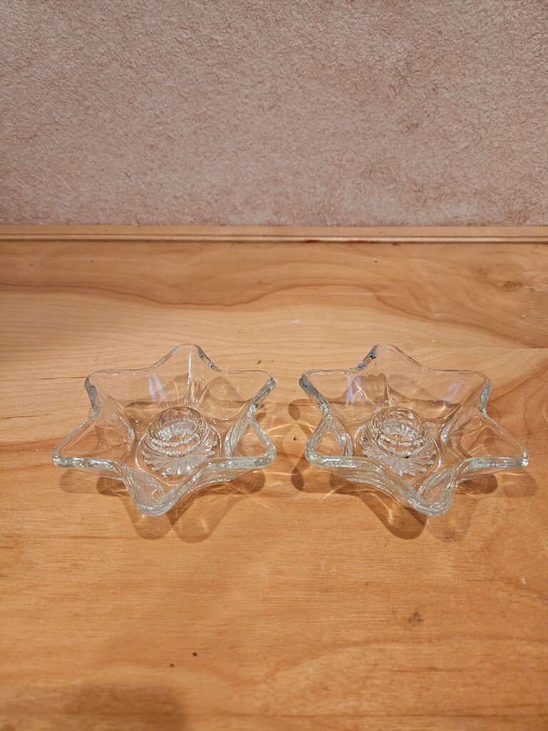vintage set Star Shaped Taper Candle Holders, Pair of Clear Glass Candlestick Holders