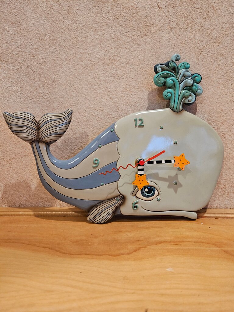 ALLEN DESIGN WALL Whale CLOCK SPROUTING OFF as is-missing pendulum star
