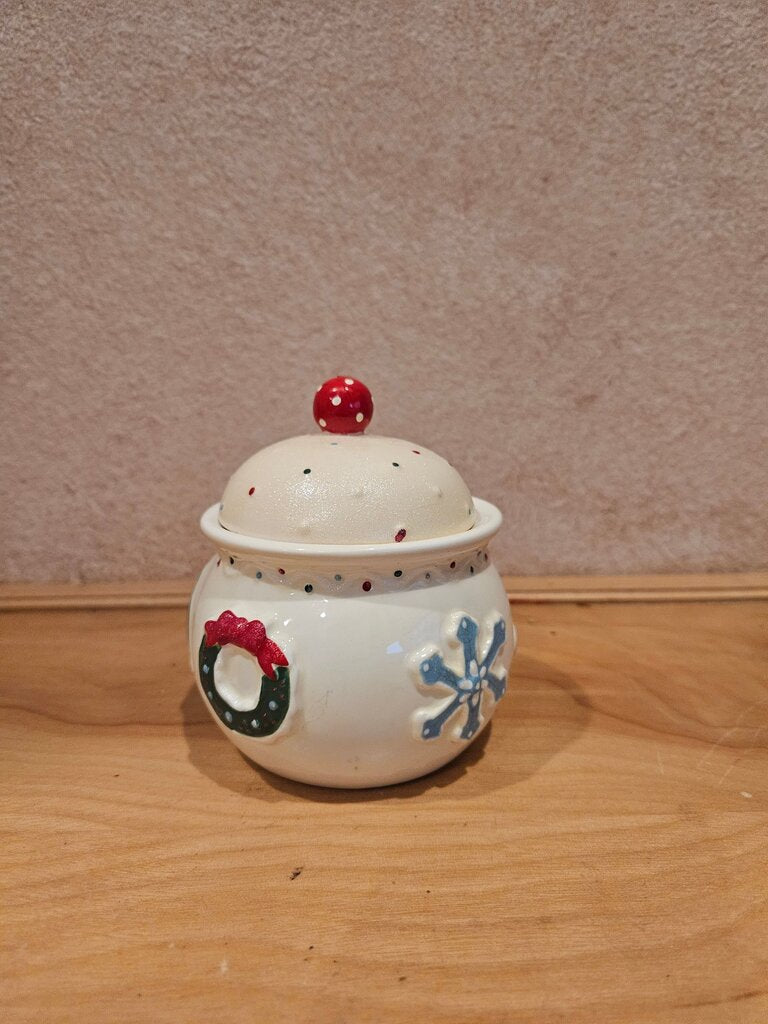 Set of 2 White Barn Candle•Christmas•Covered Ceramic Jar Filled W/Butter Cookie Candle