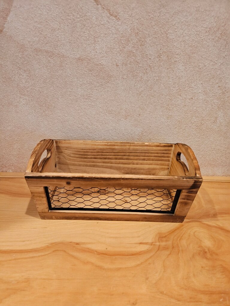 Rustic Wooden Storage Basket crate with Wire Mesh
