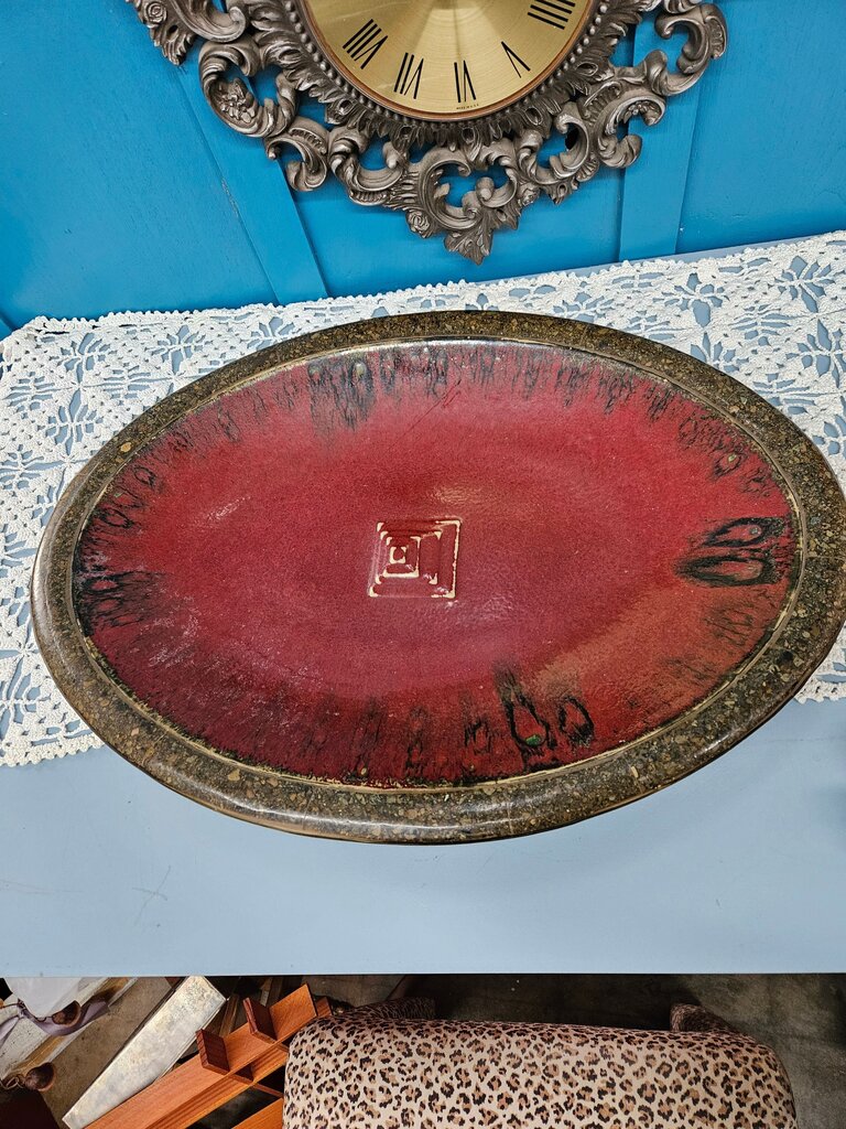 Red Art Pottery Bowl /decor table Tray