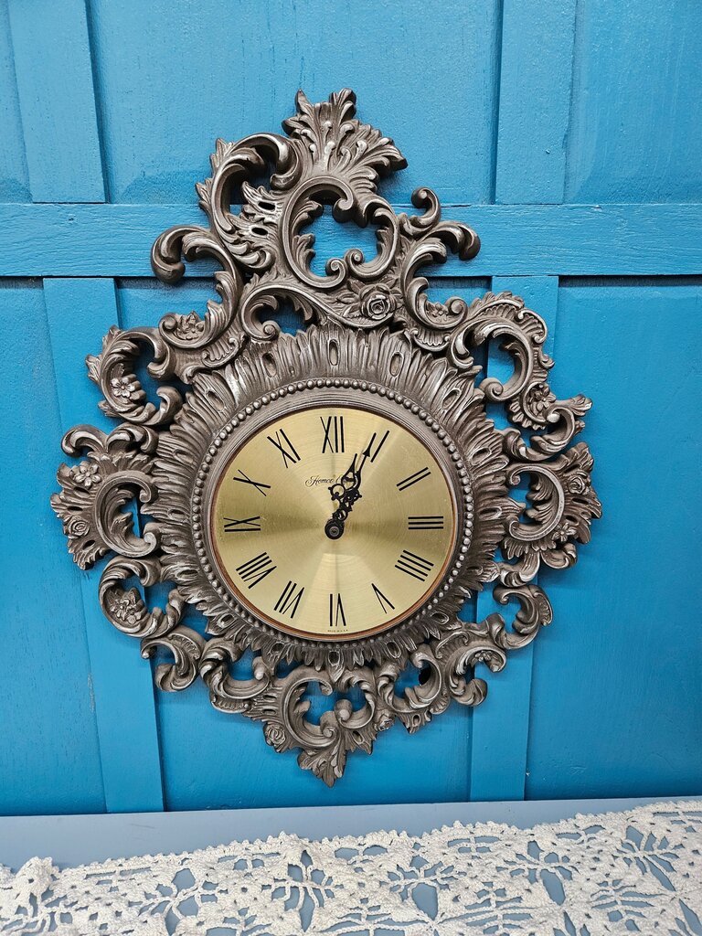 Vintage 1965 Burwood Gold Gilt Plastic wall hanging Clock