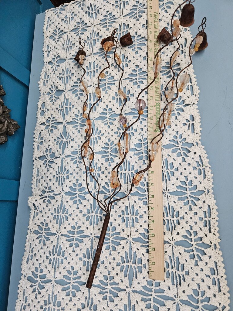Decorative Rustic bells/ Glass Beaded Barn Farmhouse decor metal hanging Branches Art Deco Rare