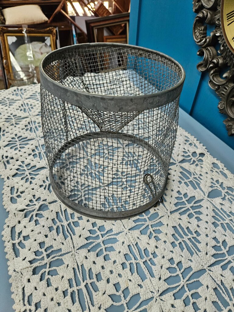 Vintage Galvanized Wire Mesh Minnow Trap Fishing Bait Trap Primitive Rustic