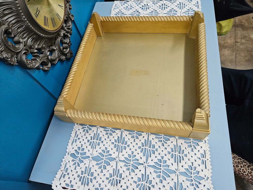 VINTAGE ORNATE Gold Gilt Wood riser/tray