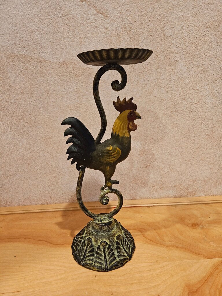 Cast Iron Rustic Rooster Farm House Candle Holder