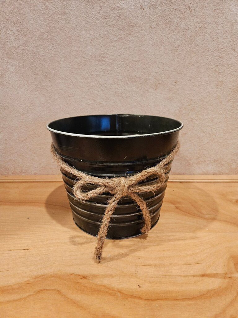 Black Decorative Metal Planter container with rope bow