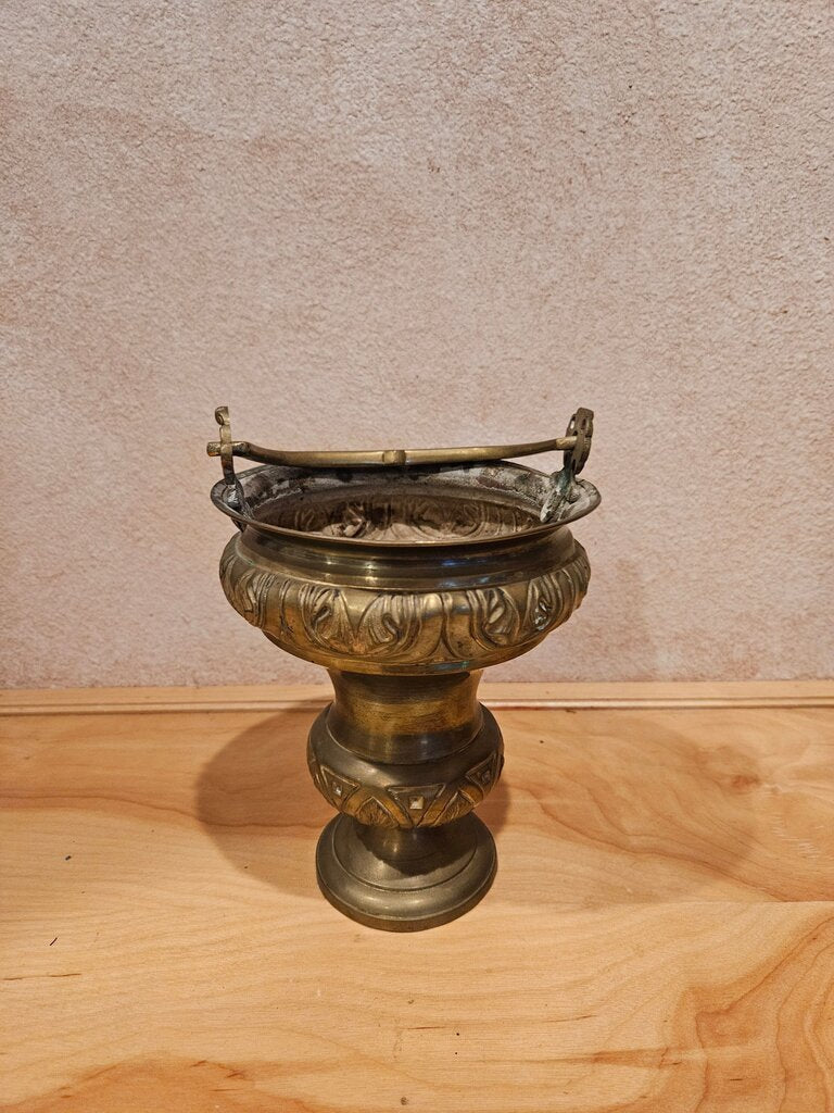 Antique Brass Repousse Aspersorium Holy Water Vat Bucket Pot 18th Century Urn Form