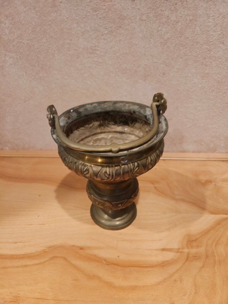 Antique Brass Repousse Aspersorium Holy Water Vat Bucket Pot 18th Century Urn Form