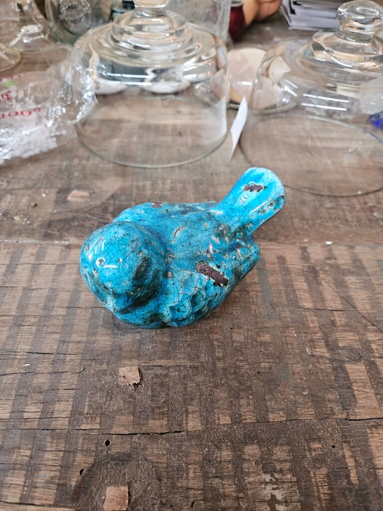 Vintage Modern Art Pottery Blue Birds Crackle Overglaze