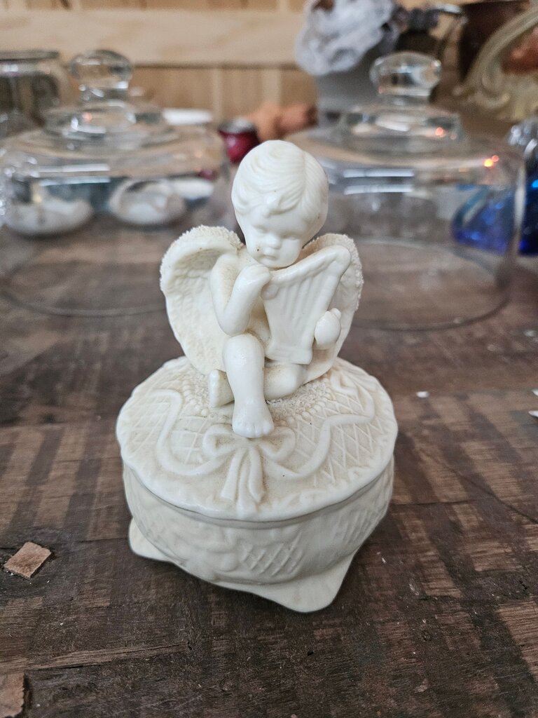 Vintage Angel Figurine with Harp circle base