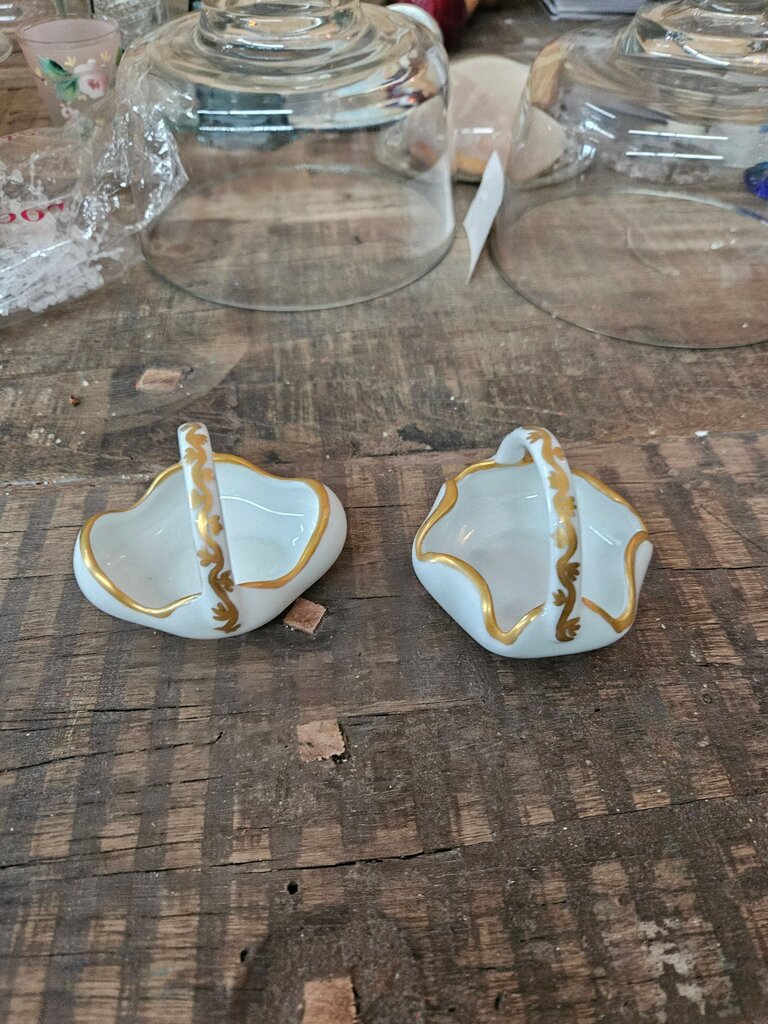 Vintage Miniature Limoges Porcelain Ceramic Baskets with Gold Trim