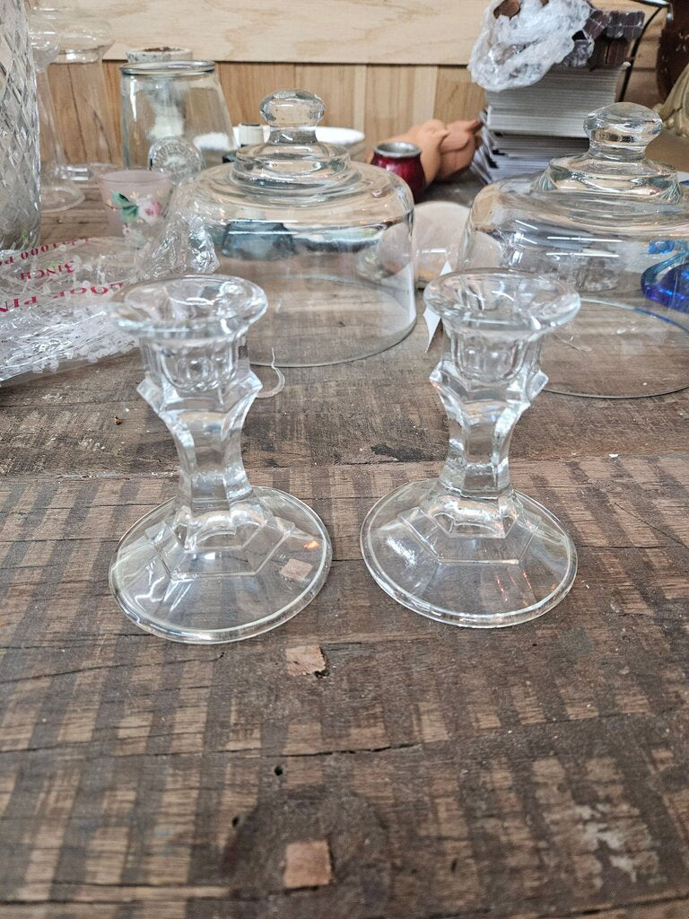 Pair of Vintage Glass Candle Holders
