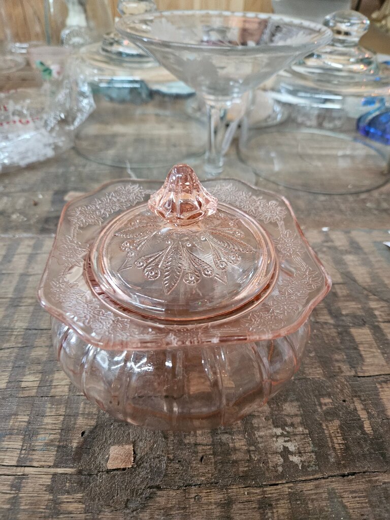 vintage Depression Glass Pink“Adam” Candy Dish & Lid HTF!