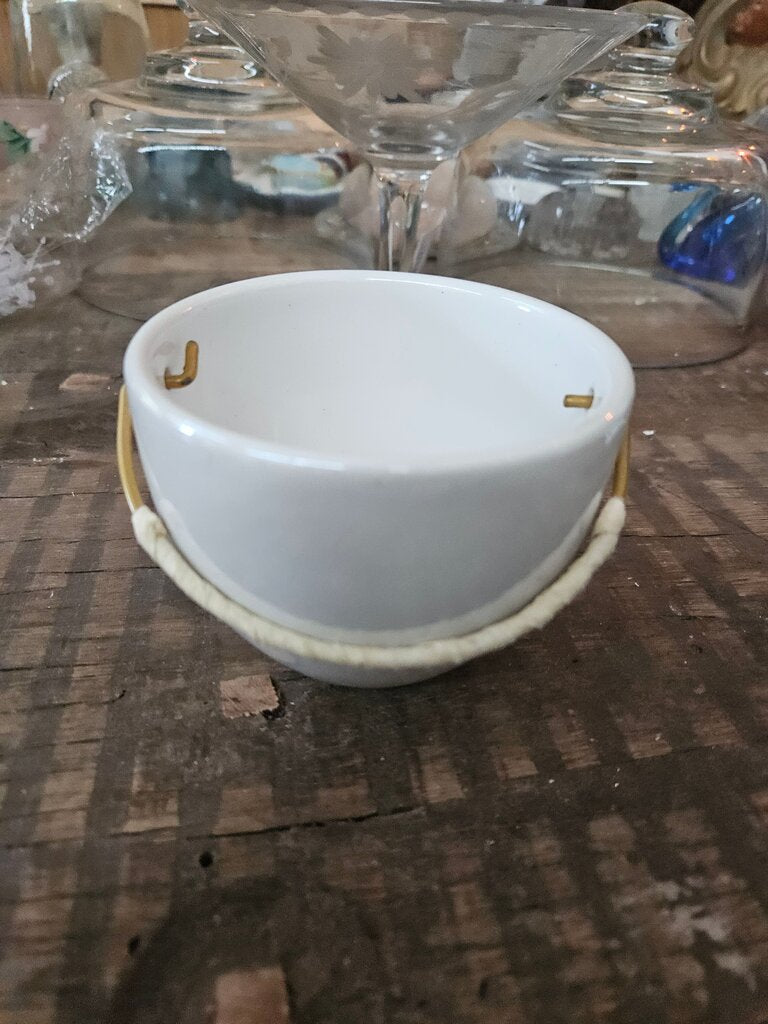 Small White Ceramic Bowl with Handle