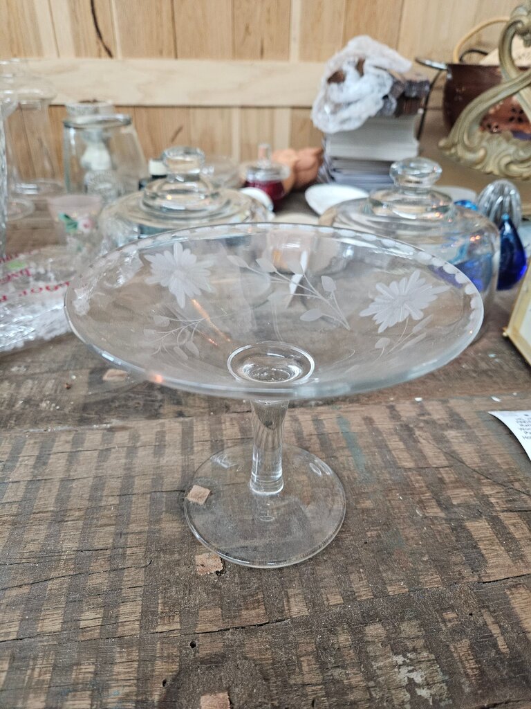 Vintage Etched Glass Dessert Stand