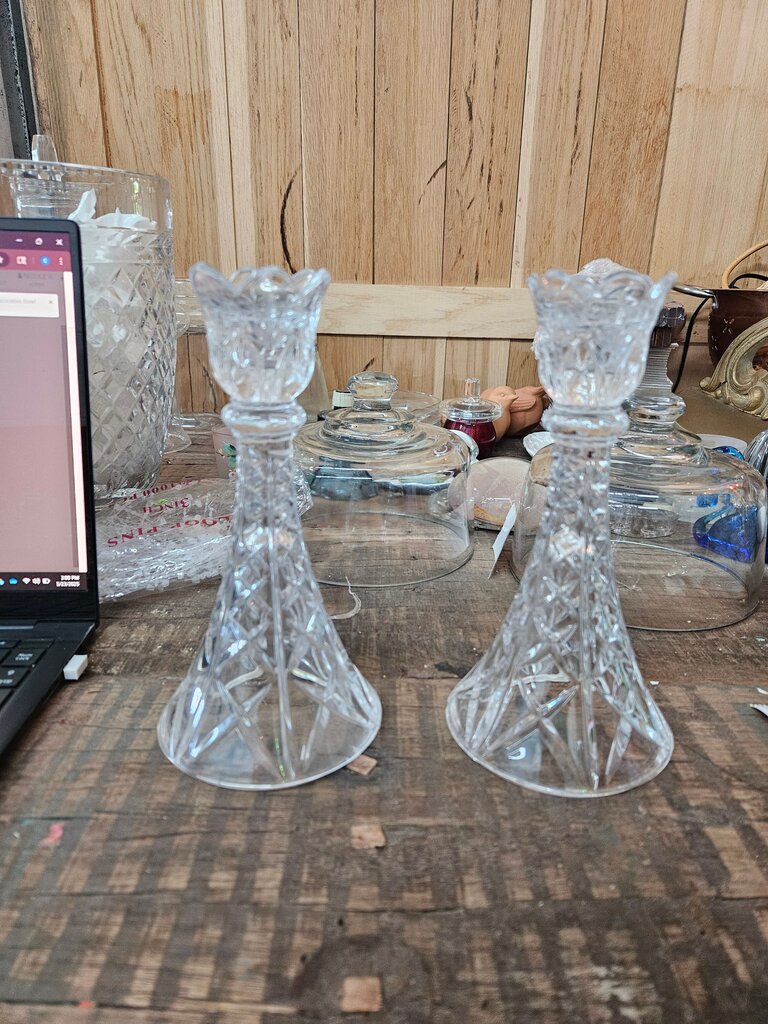 set Crystal Candlestick Holders Vintage Lead Crystal Candle Sticks by DePlomb DePlomo