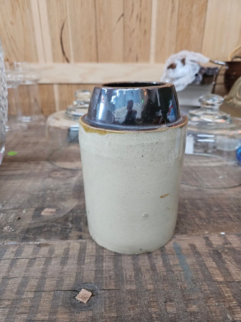 Vintage stonewear small crock 2 tone , tapered at top