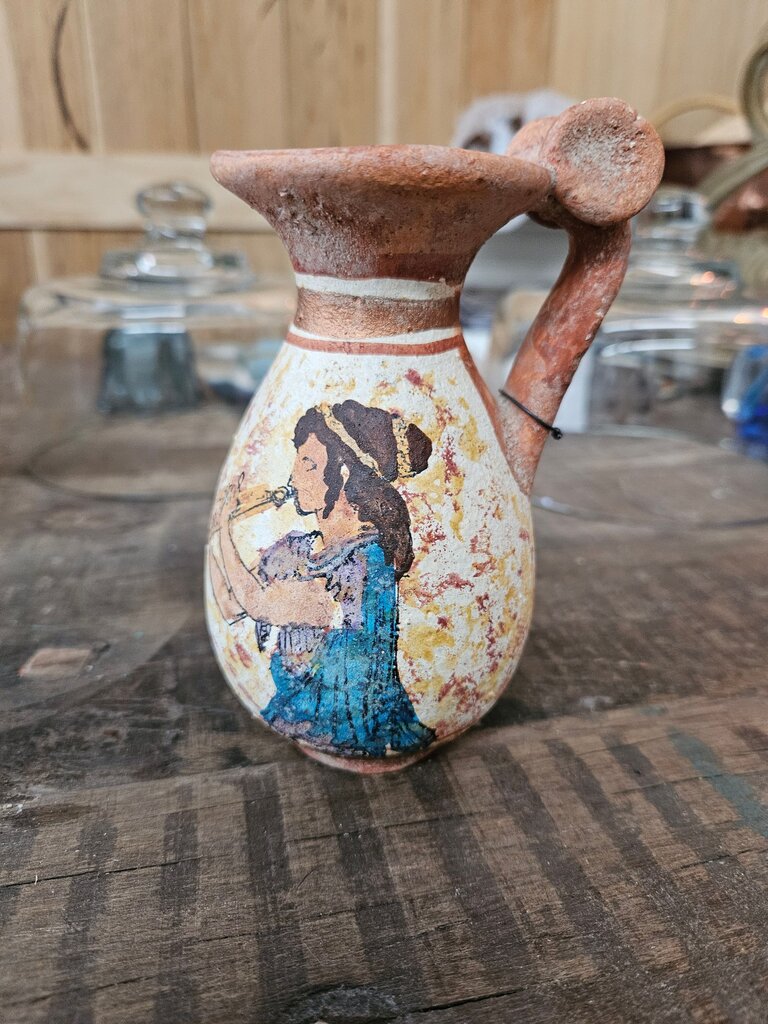 Decorative Ceramic Pitcher with Painted Figure