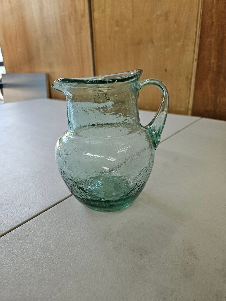 Hand Blown Asymmetrical Clear Light Blue-Green Pitcher