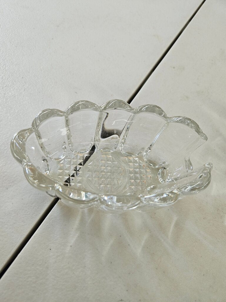 Princess House 438 Vintage Spoon Holder with Slot Ribbed Thick Clear Glass