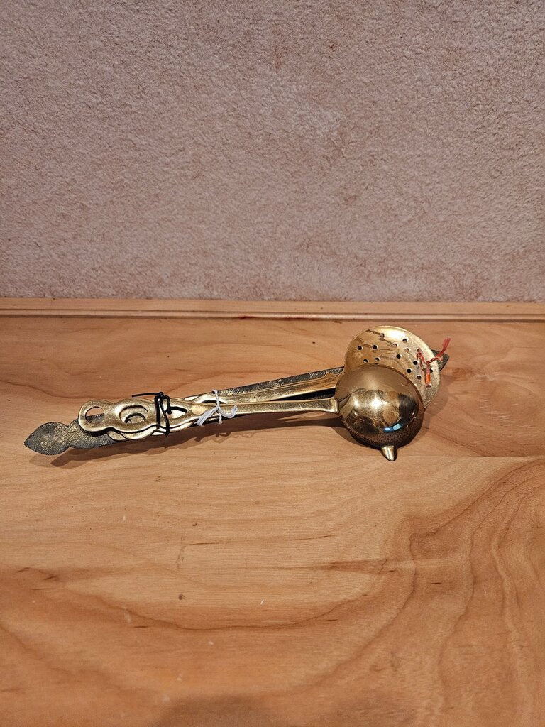 4 pcs Midcentury Vintage Brass cooking Utesil/Tea Strainer with Spoon