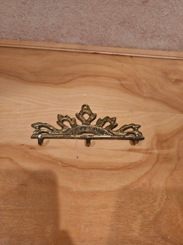 Vintage Brass Wainberg Jerusalem Hooks boho key/hat/scarves hanger, Victorian style ornate wall mount
