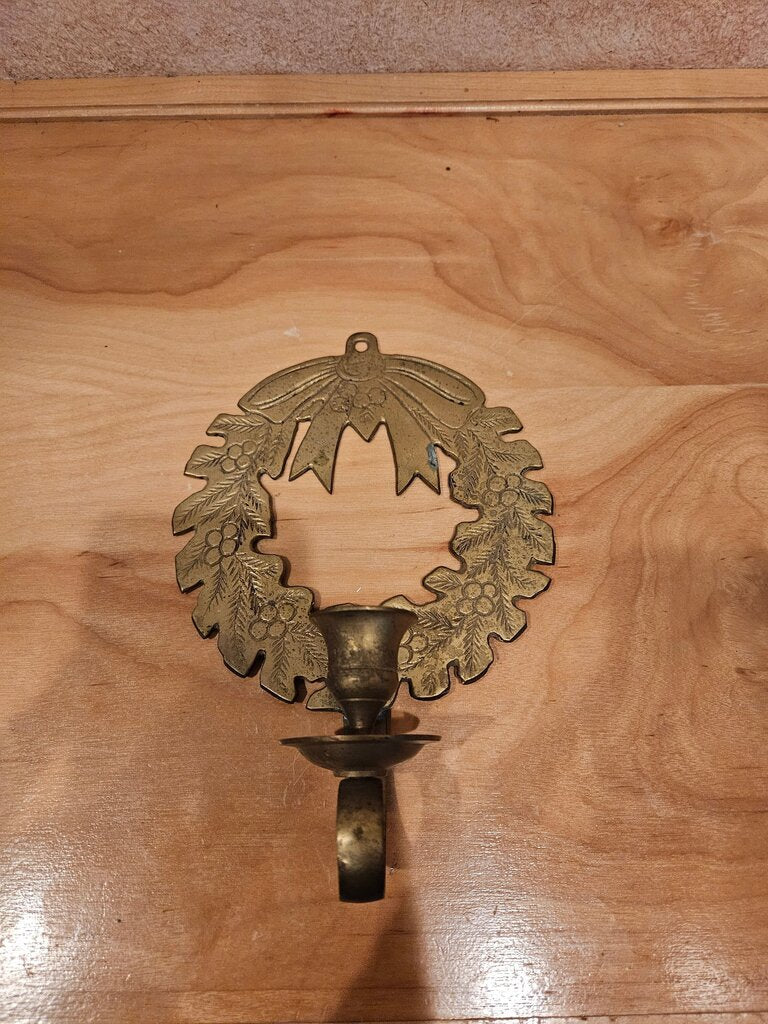 Vintage Brass Candle Holder with Wreath Design