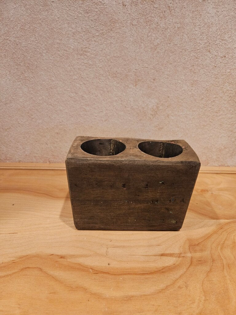 Sugar mold, 2 hole, solid wood, brown, center piece, pencil holder, weddings, rustic
