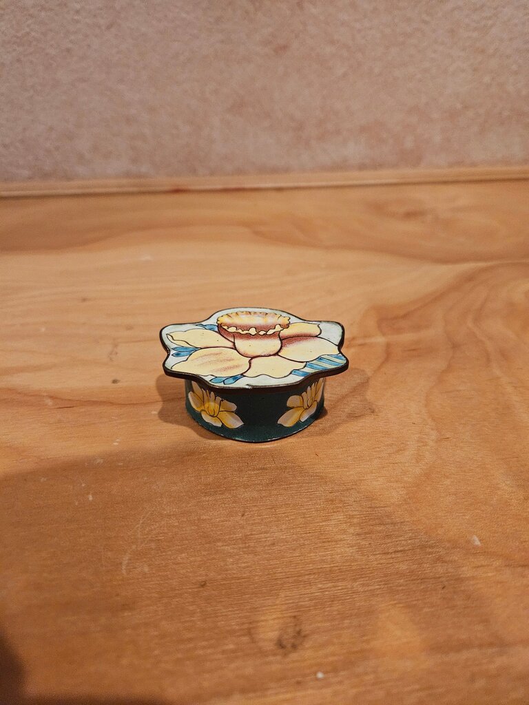 Vintage Cloisonne Enameled Flower Floral Trinket Box