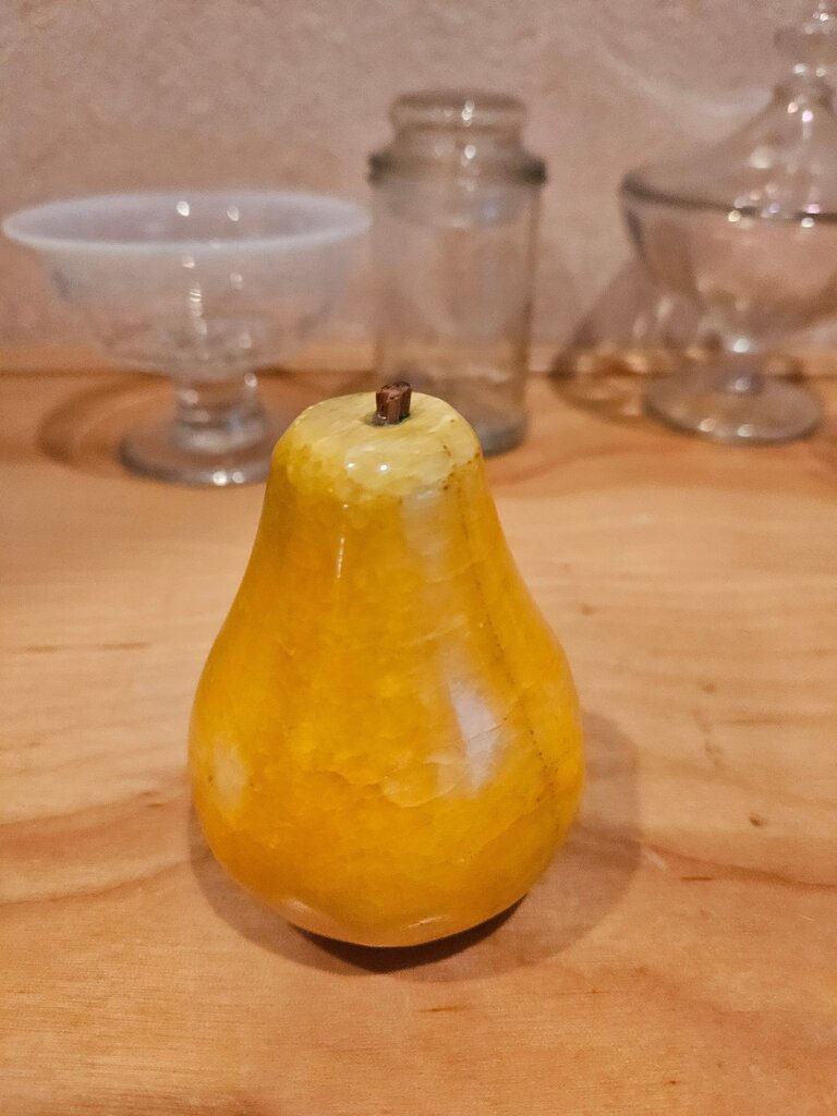 Vintage Alabaster Hand Carved Stone Fruit Realistic pear