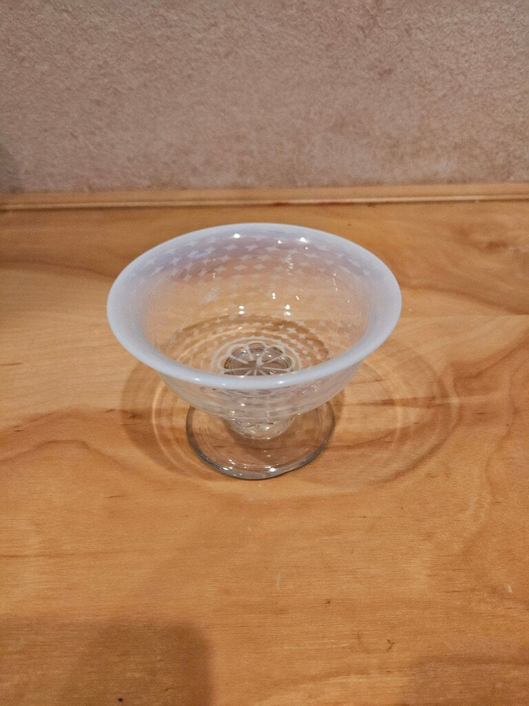 Vintage Frosted Glass Footed Bowl Hand Blown
