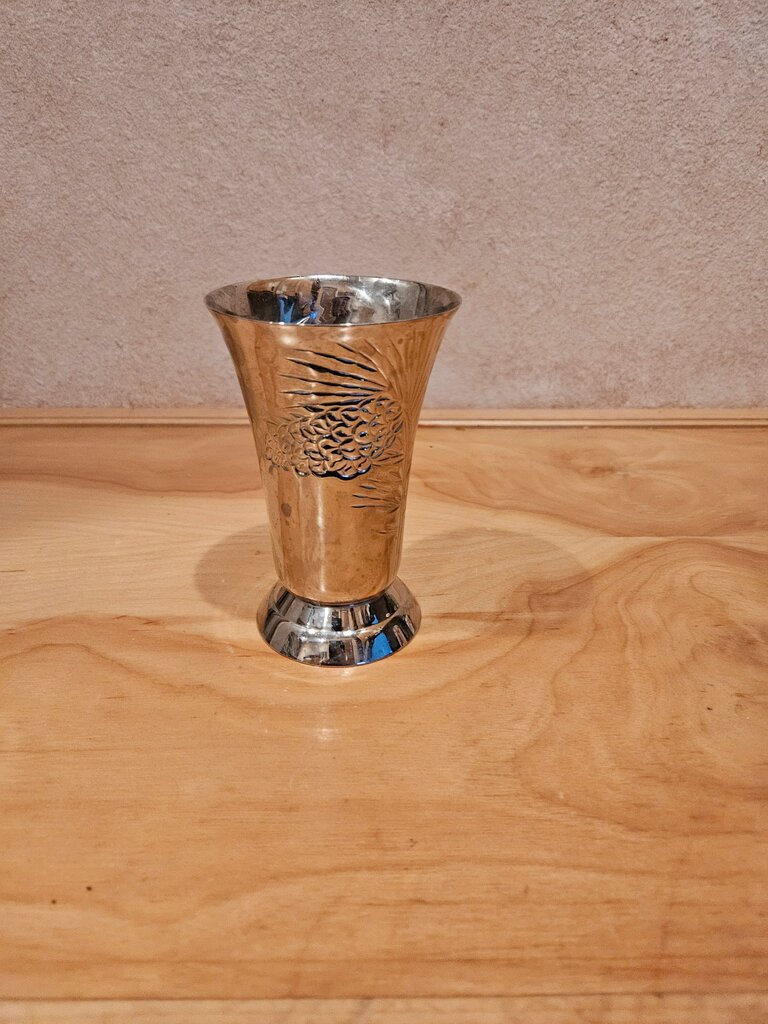 Vintage Hallmark Flowers Vase Made In India, Small Metal Vase, Pine Cone Design Hallmark Vase