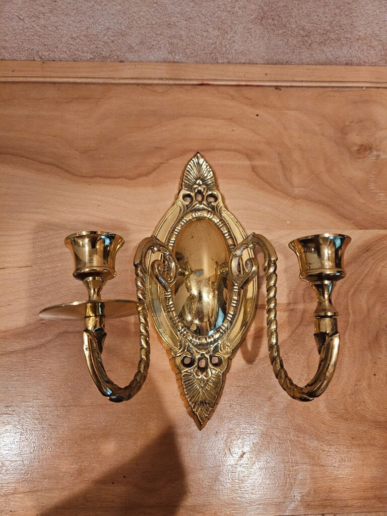 Set of Vintage Brass Hollywood Regency Style Double Wall Sconce