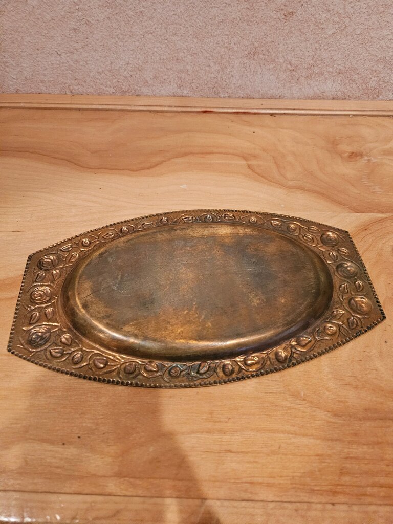 Vintage Copper Tray, Rose Embossed Brass Tray, Floral Etched Tray, Brass Bar Tray, Antique Tray, Vanity Tray