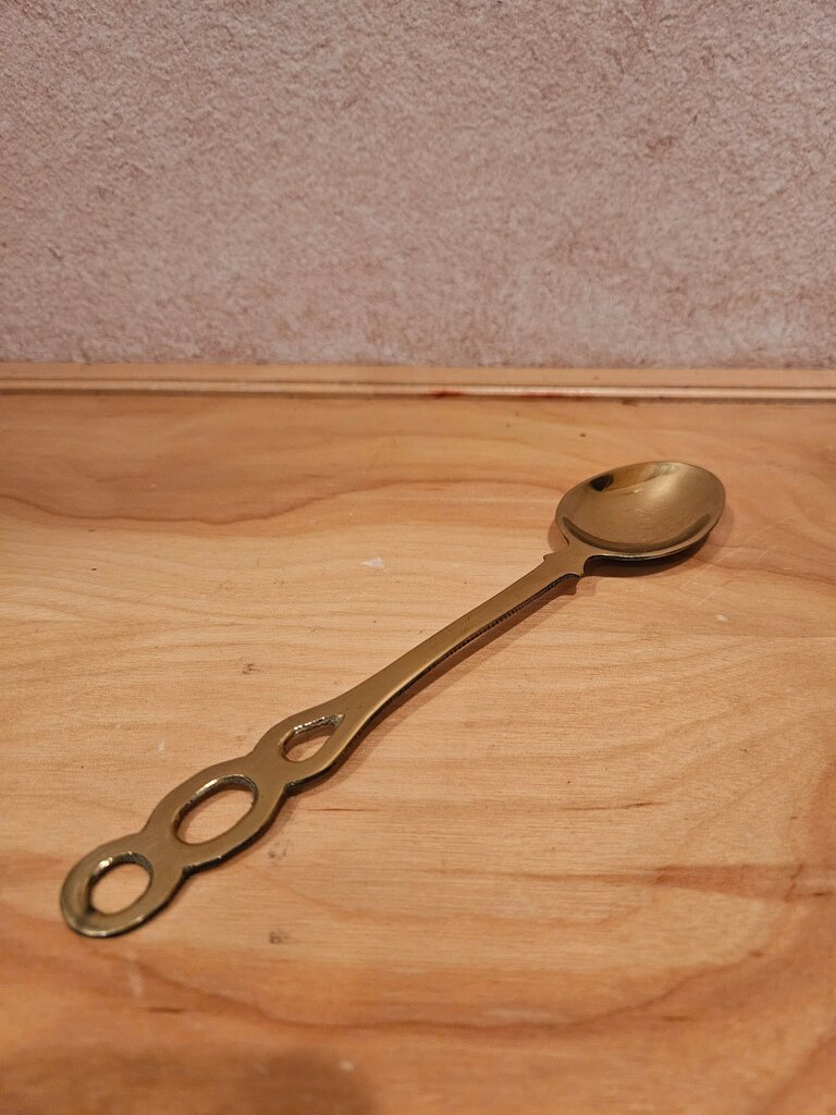 Vintage French Brass 4 Utensil and wall mount holder kitchen Set