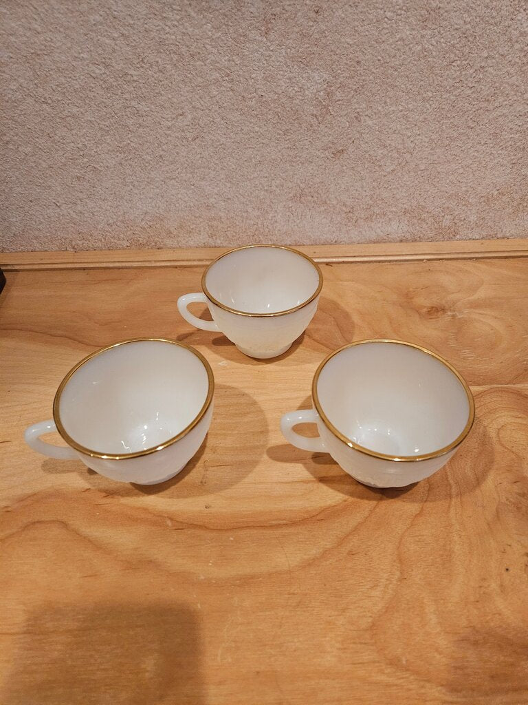 Set of Three Vintage Anchor hocking Punch Cups Gold-Rimmed Tea Cups