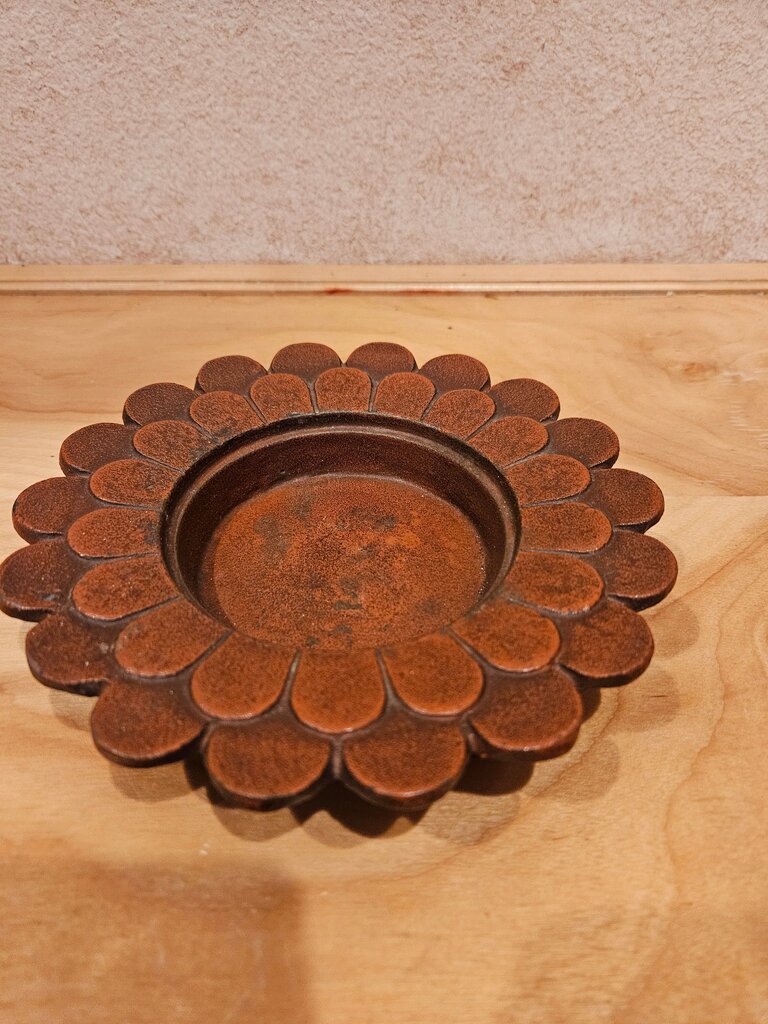 RISING SUN GINGKO LOTUS FLOWER DISH NAMBU TEKKI CAST IRON STEEL JAPANESE JAPAN